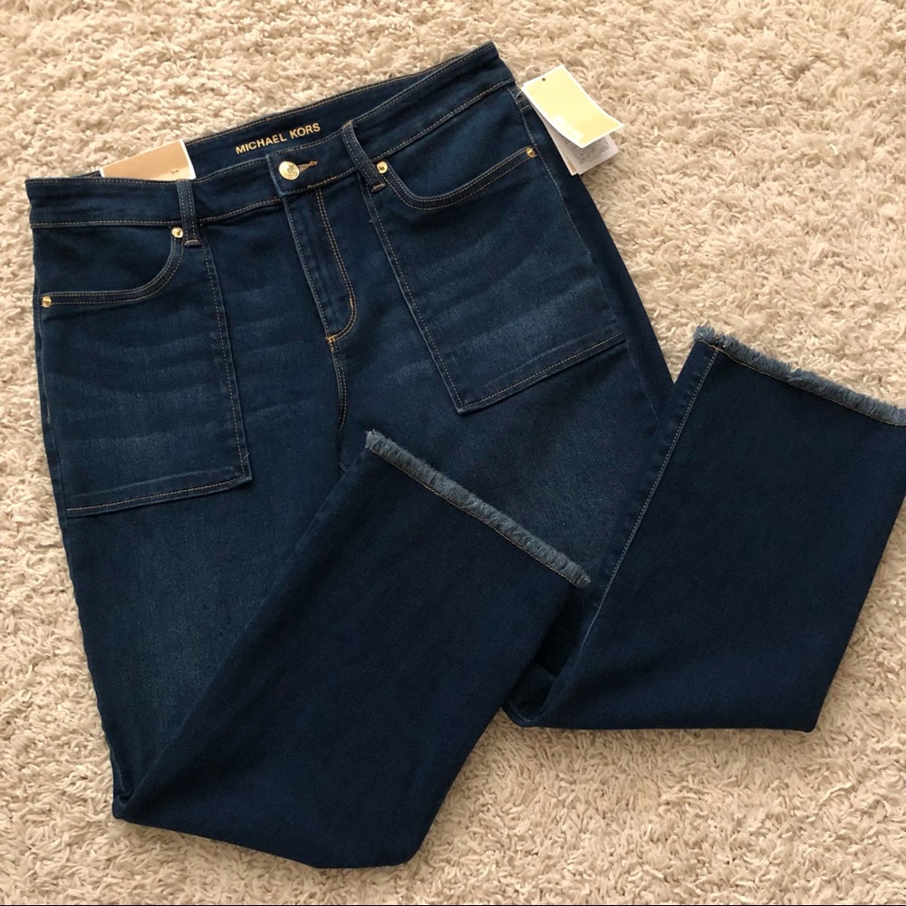 Michael Kors Izzy Straight Frayed Hem Jeans